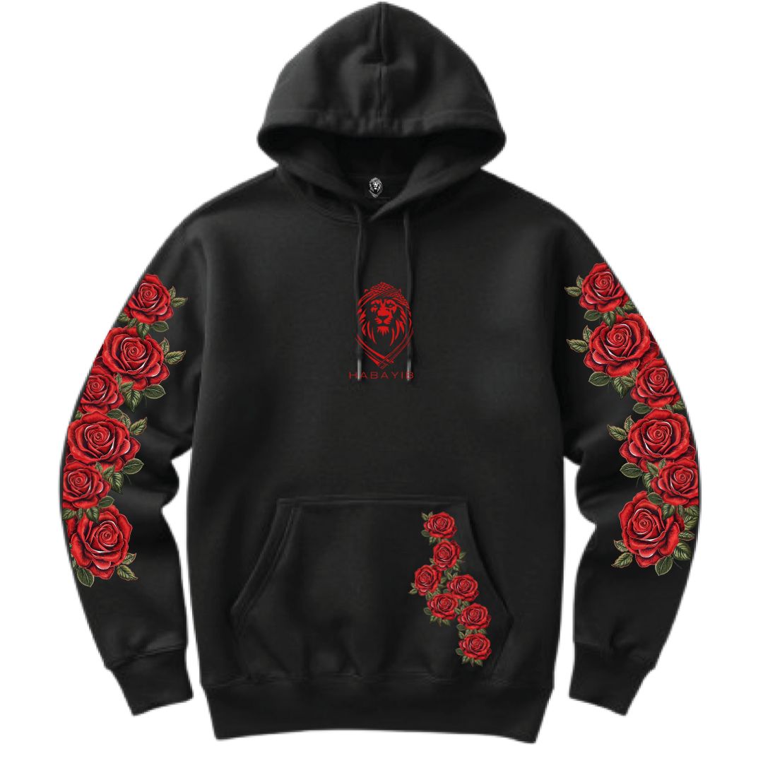 Hoddie Red Bloom- Black